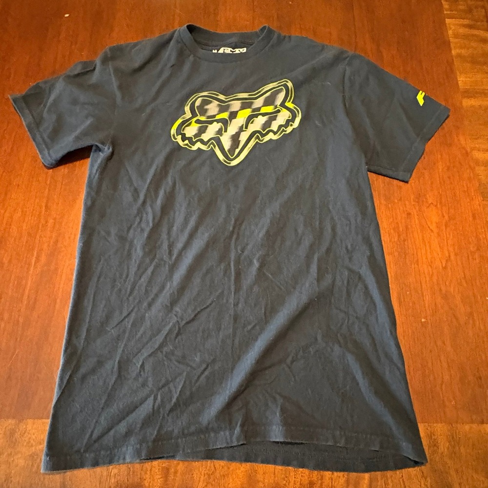 Fox Racing T-Shirt Mens Medium Black Motocross MX Fox Head Checkerboard Logo Tee